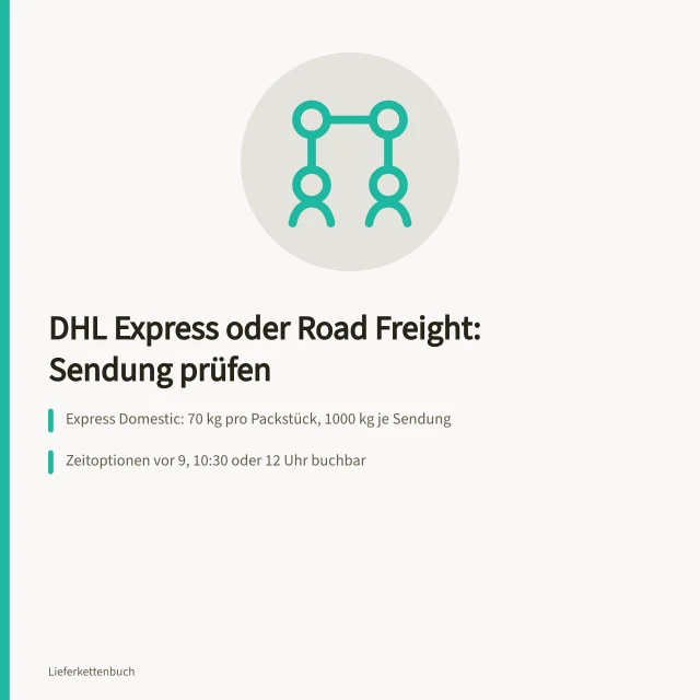 Vergleich von DHL Express und Road Freight nach Sendung und Termin. DHL Express und Road Freight nach Sendung und Termin vergleichen
