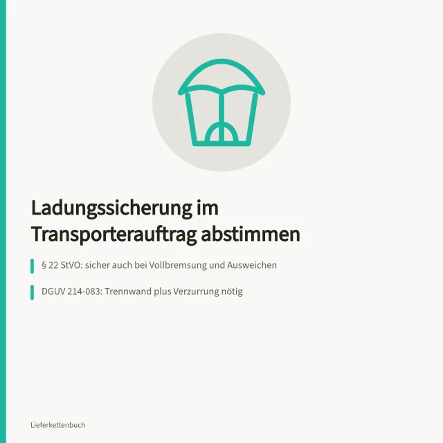Verzurrte Ladung und Trennwand im Transporter zur Ladungssicherung. Ladungssicherung: Angaben für die Abstimmung eines Transporterauftrags