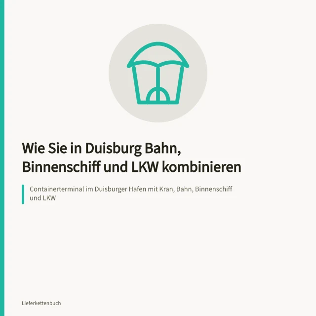 Containerterminal im Duisburger Hafen mit Kran, Bahn, Binnenschiff und LKW. Wie Sie in Duisburg Bahn, Binnenschiff und LKW kombinieren