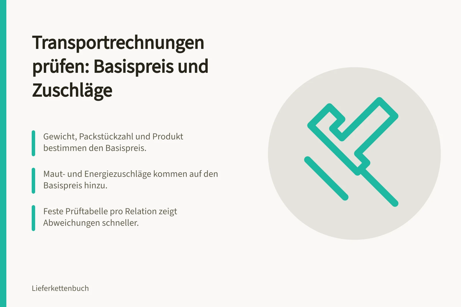 Prüftabelle für Transportrechnungen mit Basispreis und Zuschlägen