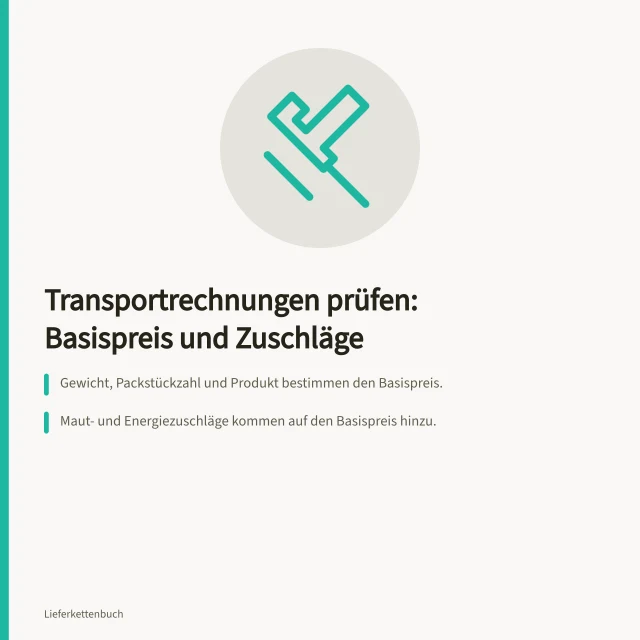 Prüftabelle für Transportrechnungen mit Basispreis und Zuschlägen. Wie prüfen Sie Transportrechnungen auf Preisbasis und Zuschläge?